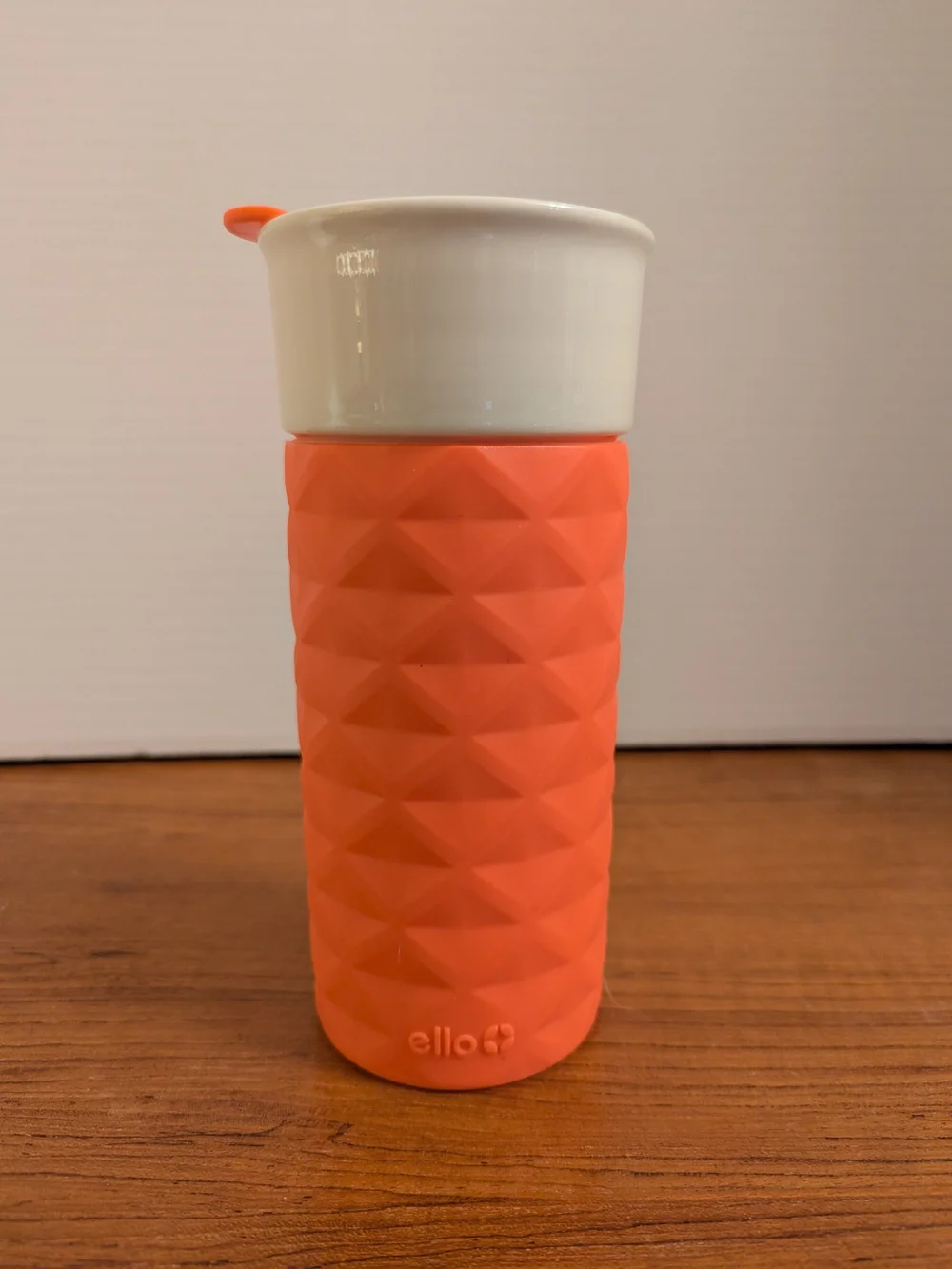 Ello BPA-Free Ceramic Travel Mug With Lid, Coral Silicone Sleeve 16 oz.
